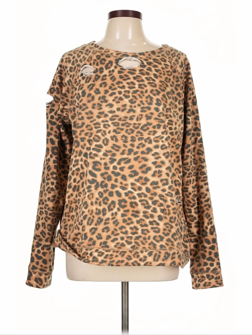 Easel Distressed Leopard Print Pullover Sweatshirt Grunge Indie Sleaze